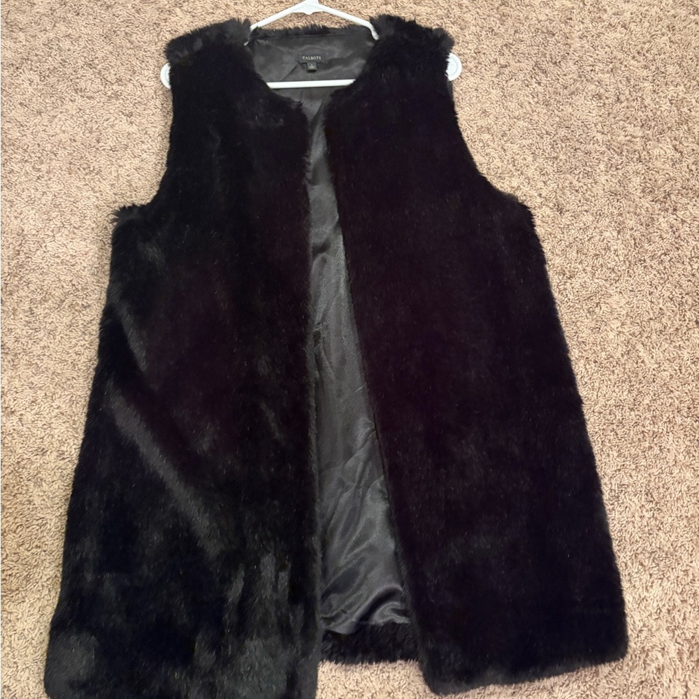 Talbots Elegant Black Faux Fur Vest